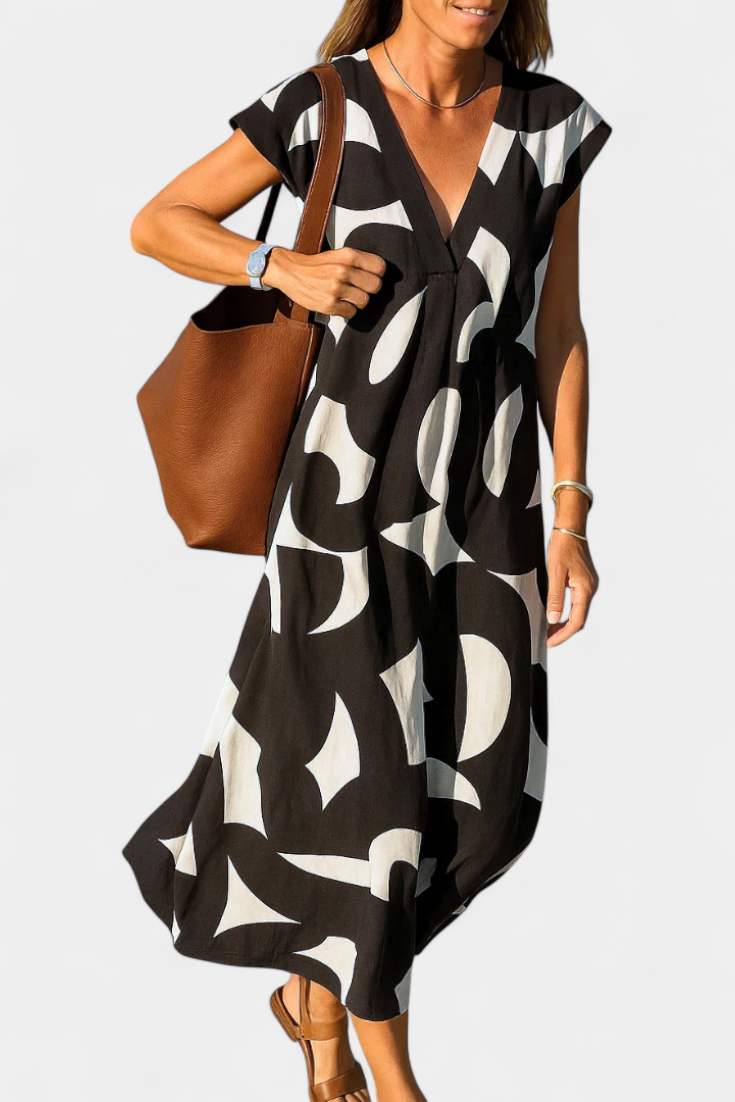 Asela | Vestido Casual con Escote en V y Estampado Mixi
