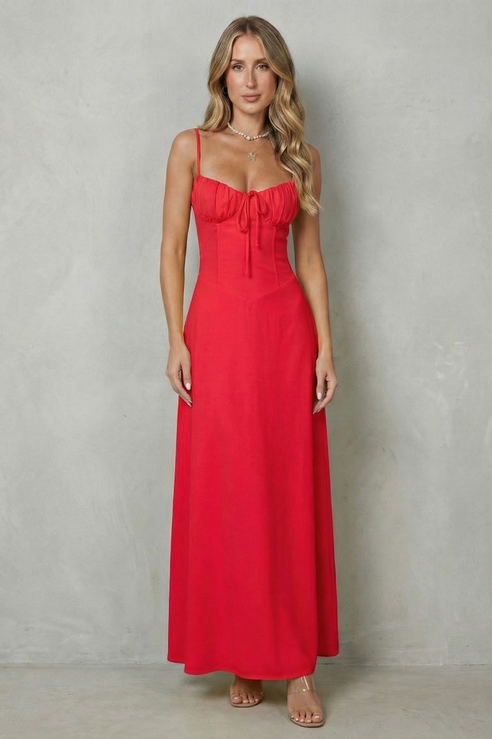 Selena | Vestido largo sin mangas con corpiño tipo corsé – Encanto romántico