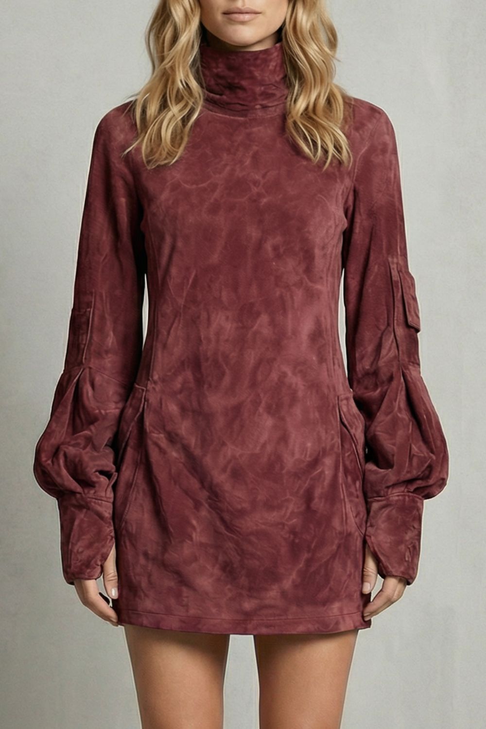 Marcella | Silueta de cuello alto – Minivestido efecto ante