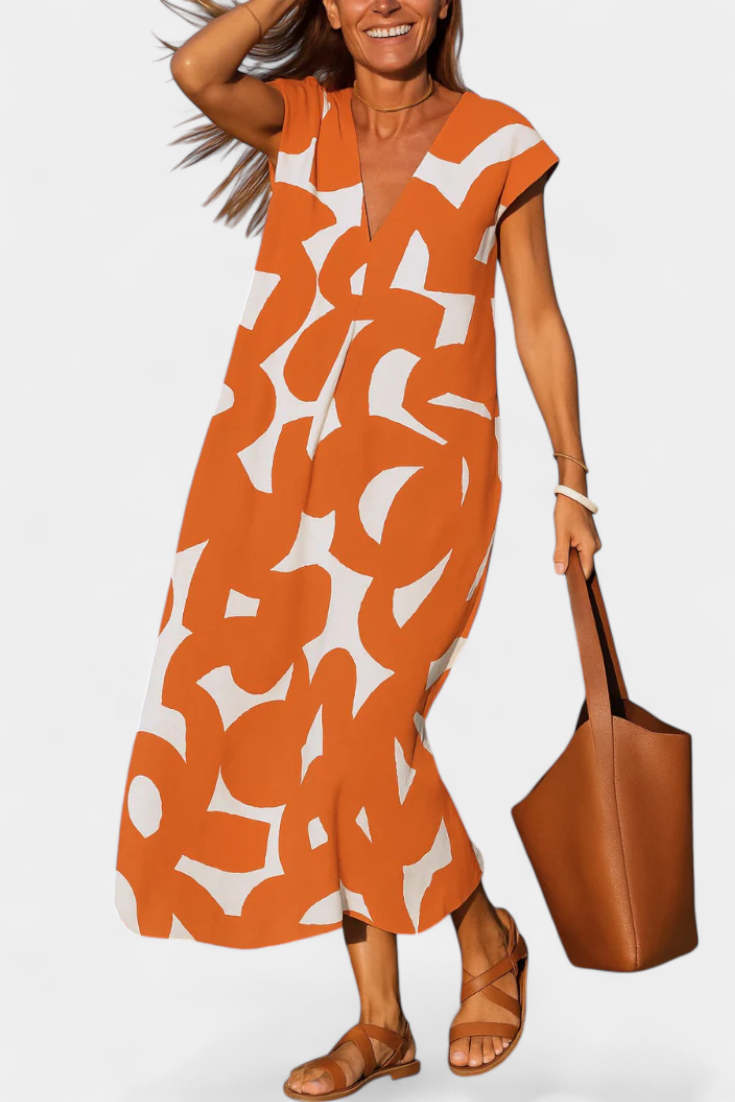 Asela | Vestido Casual con Escote en V y Estampado Mixi