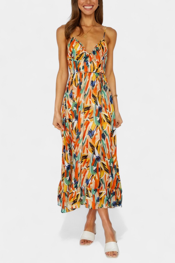 Fiona | Vestido Midi de Impresión Vibrante