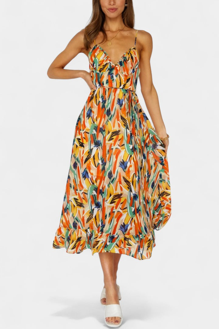 Fiona | Vestido Midi de Impresión Vibrante