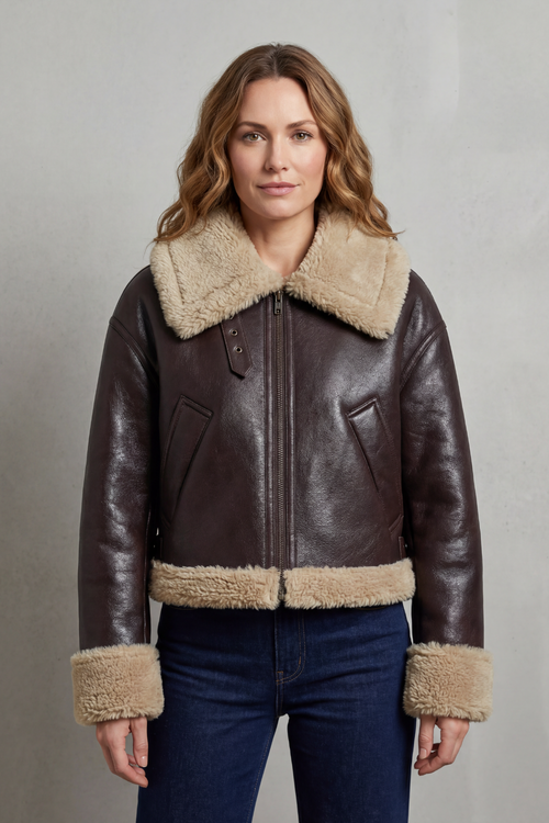 Albinette | Doble cara de borreguillo – Chaqueta aviador cropped