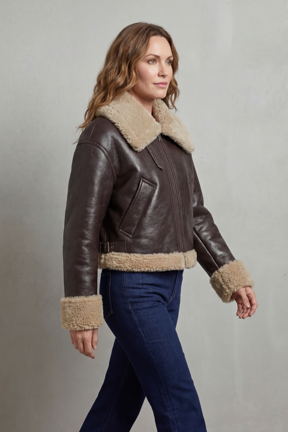 Albinette | Doble cara de borreguillo – Chaqueta aviador cropped