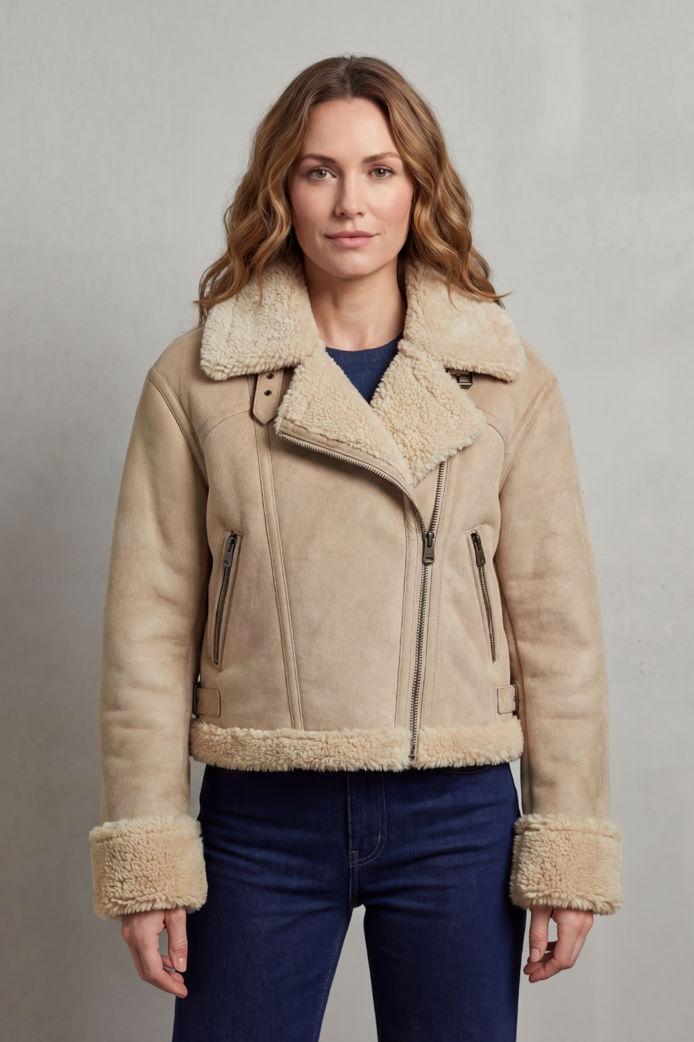 Albinette | Doble cara de borreguillo – Chaqueta aviador cropped