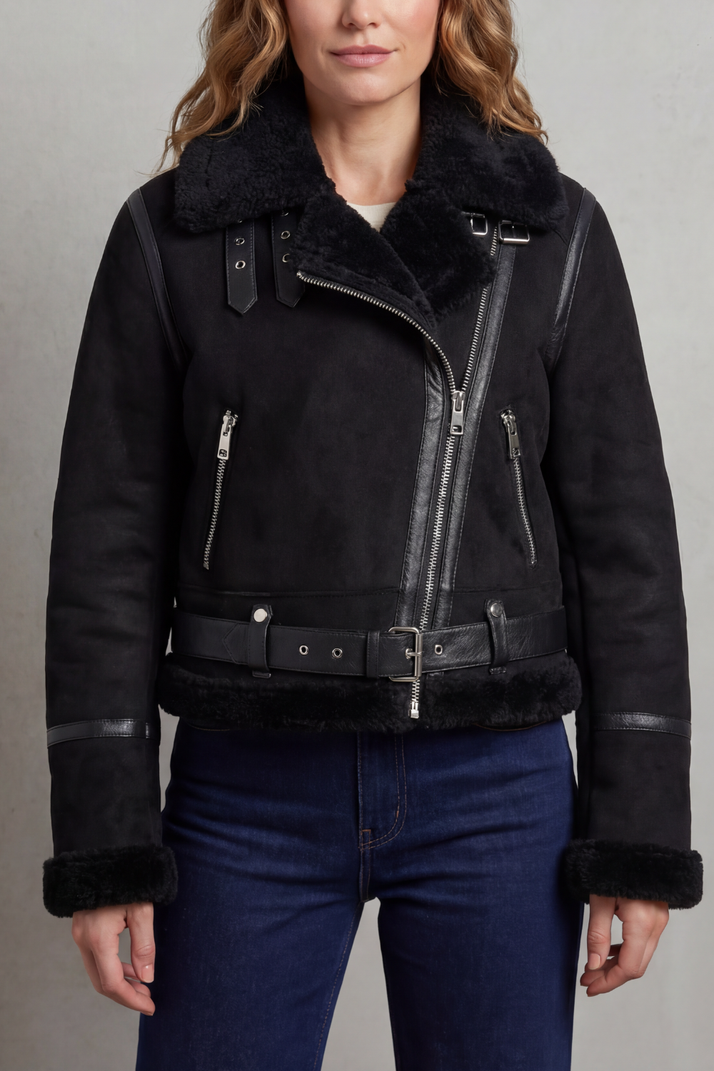 Albinette | Doble cara de borreguillo – Chaqueta aviador cropped