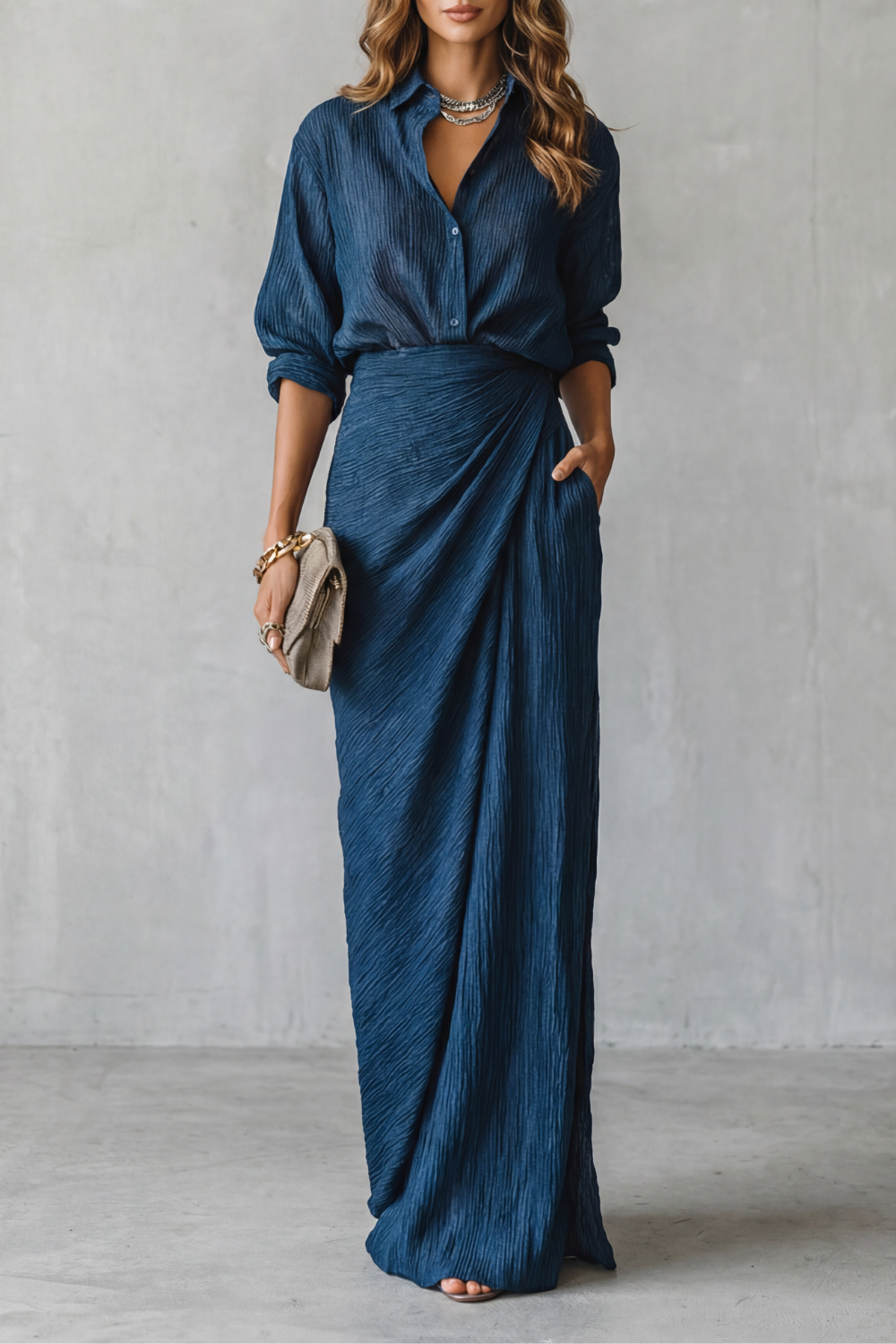 Azelline | Elegancia de textura plisada – Conjunto de dos piezas