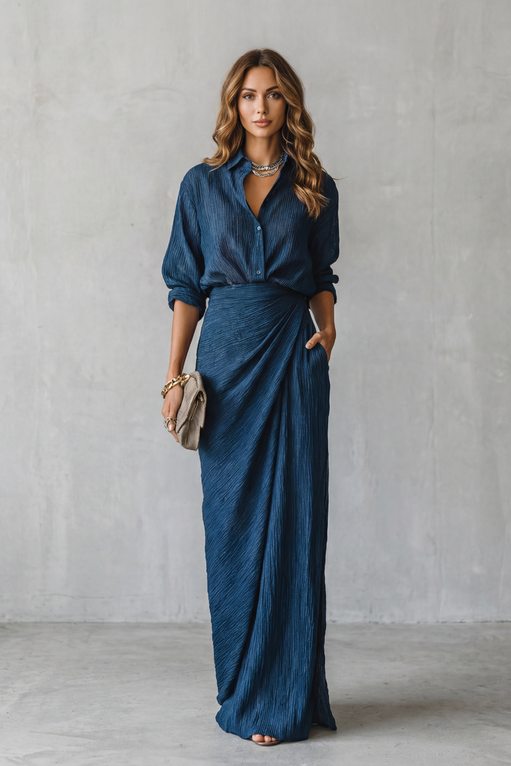 Azelline | Elegancia de textura plisada – Conjunto de dos piezas