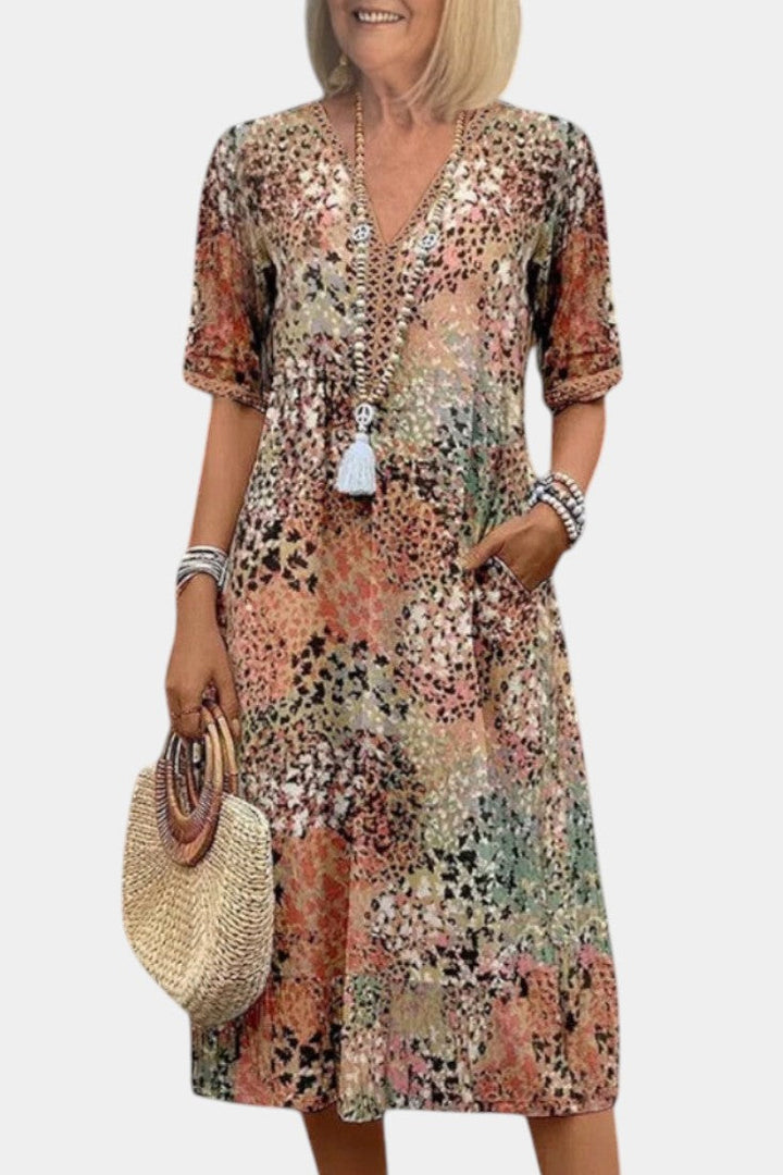 Perla | Vestido Midi Boho con Estampado Floral