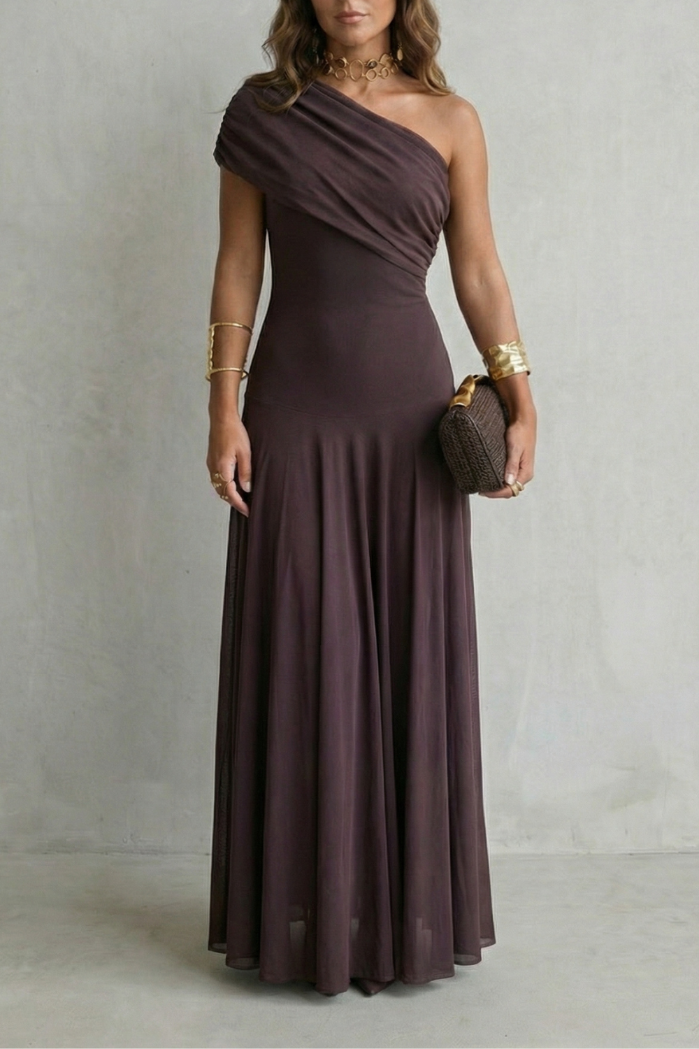 Bellamare | Vestido largo asimétrico de un hombro – Elegancia drapeada