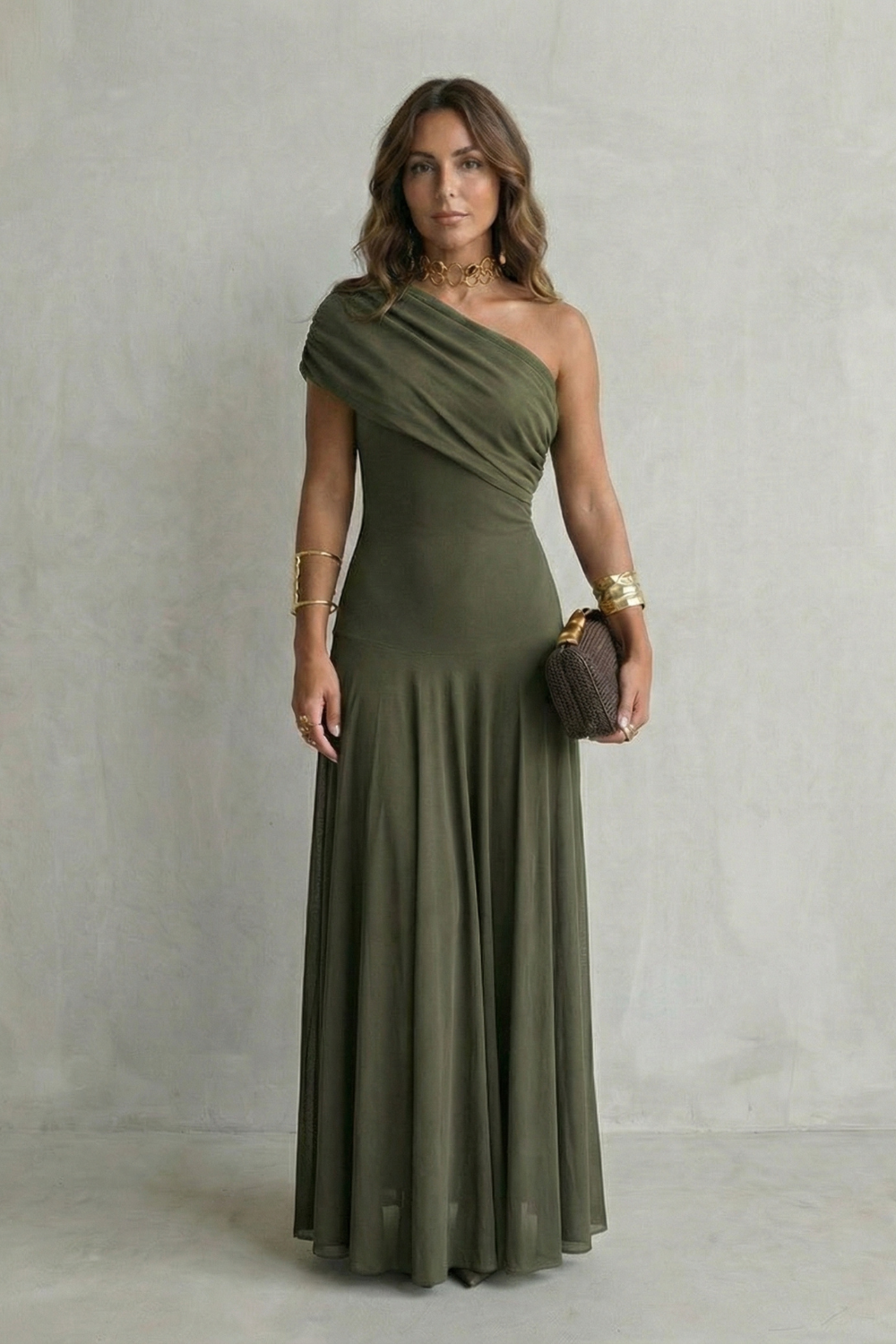 Bellamare | Vestido largo asimétrico de un hombro – Elegancia drapeada