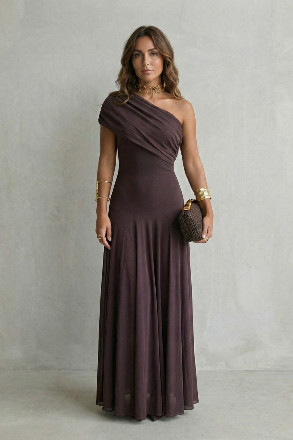 Bellamare | Vestido largo asimétrico de un hombro – Elegancia drapeada