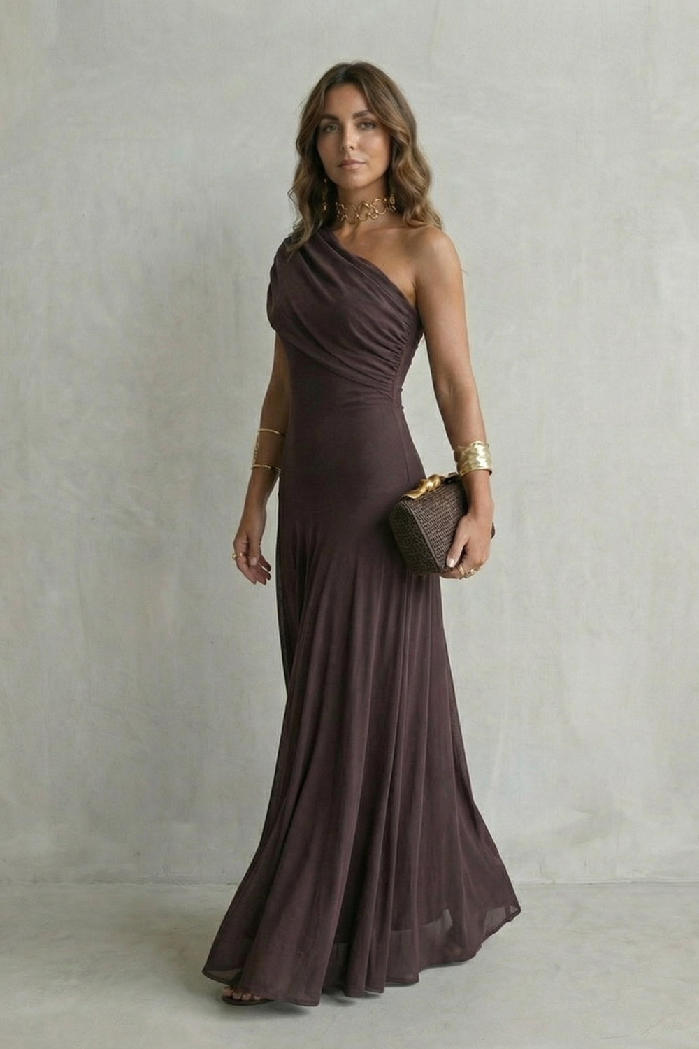 Bellamare | Vestido largo asimétrico de un hombro – Elegancia drapeada