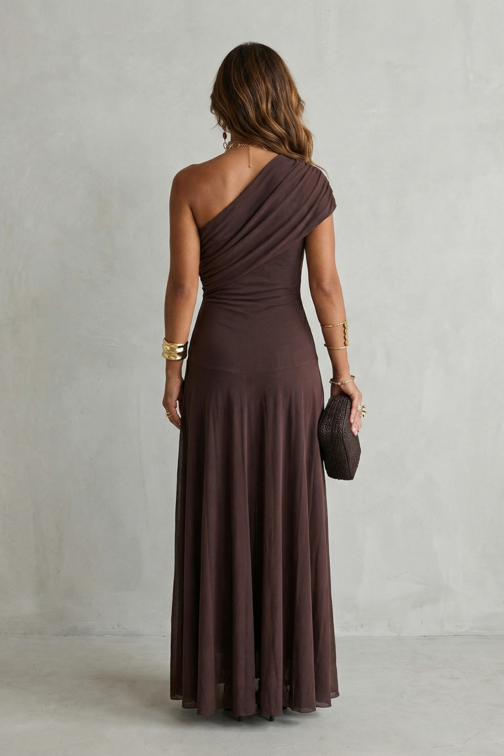 Bellamare | Vestido largo asimétrico de un hombro – Elegancia drapeada