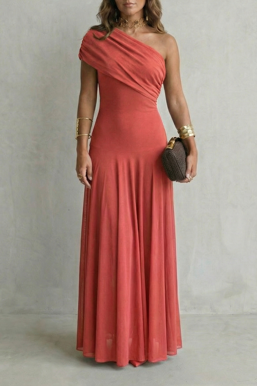 Bellamare | Vestido largo asimétrico de un hombro – Elegancia drapeada