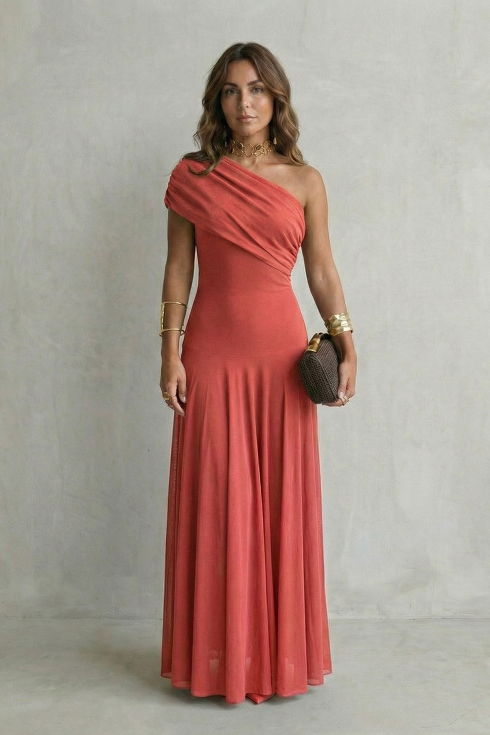 Bellamare | Vestido largo asimétrico de un hombro – Elegancia drapeada