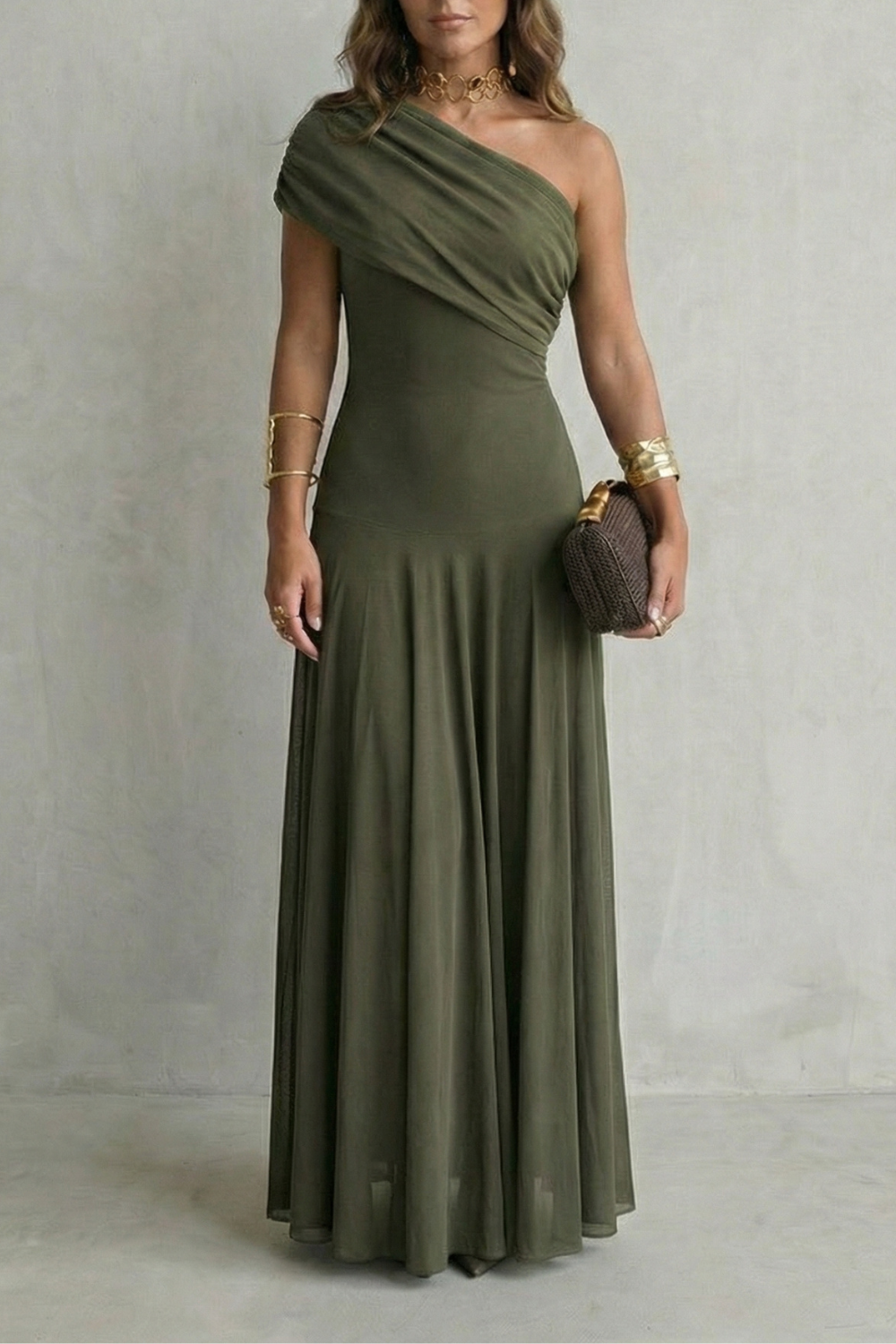 Bellamare | Vestido largo asimétrico de un hombro – Elegancia drapeada