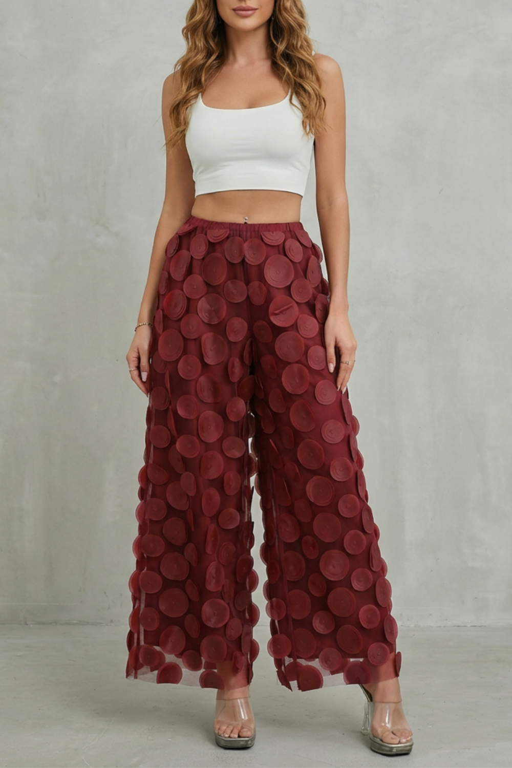 Bellaria – 3D circle appliqué – Wide-leg trousers