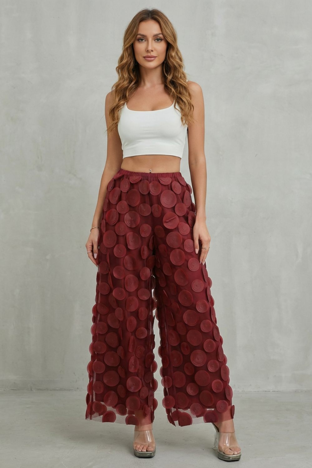 Bellaria – 3D circle appliqué – Wide-leg trousers