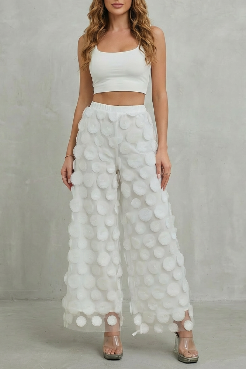 Bellaria – 3D circle appliqué – Wide-leg trousers