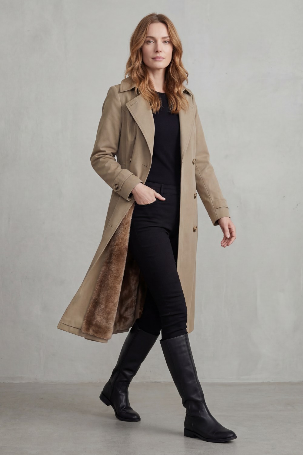 Carletta | Forro de pelo sintético – Abrigo invernal trench cruzado