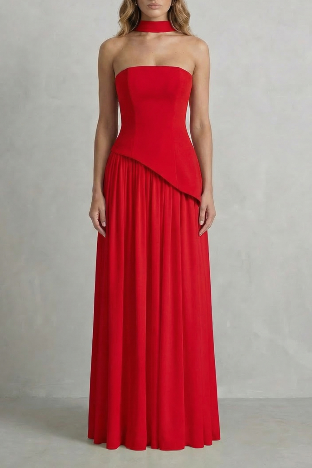 Celestara | Vestido largo palabra de honor con abertura – Drapeado esculpido