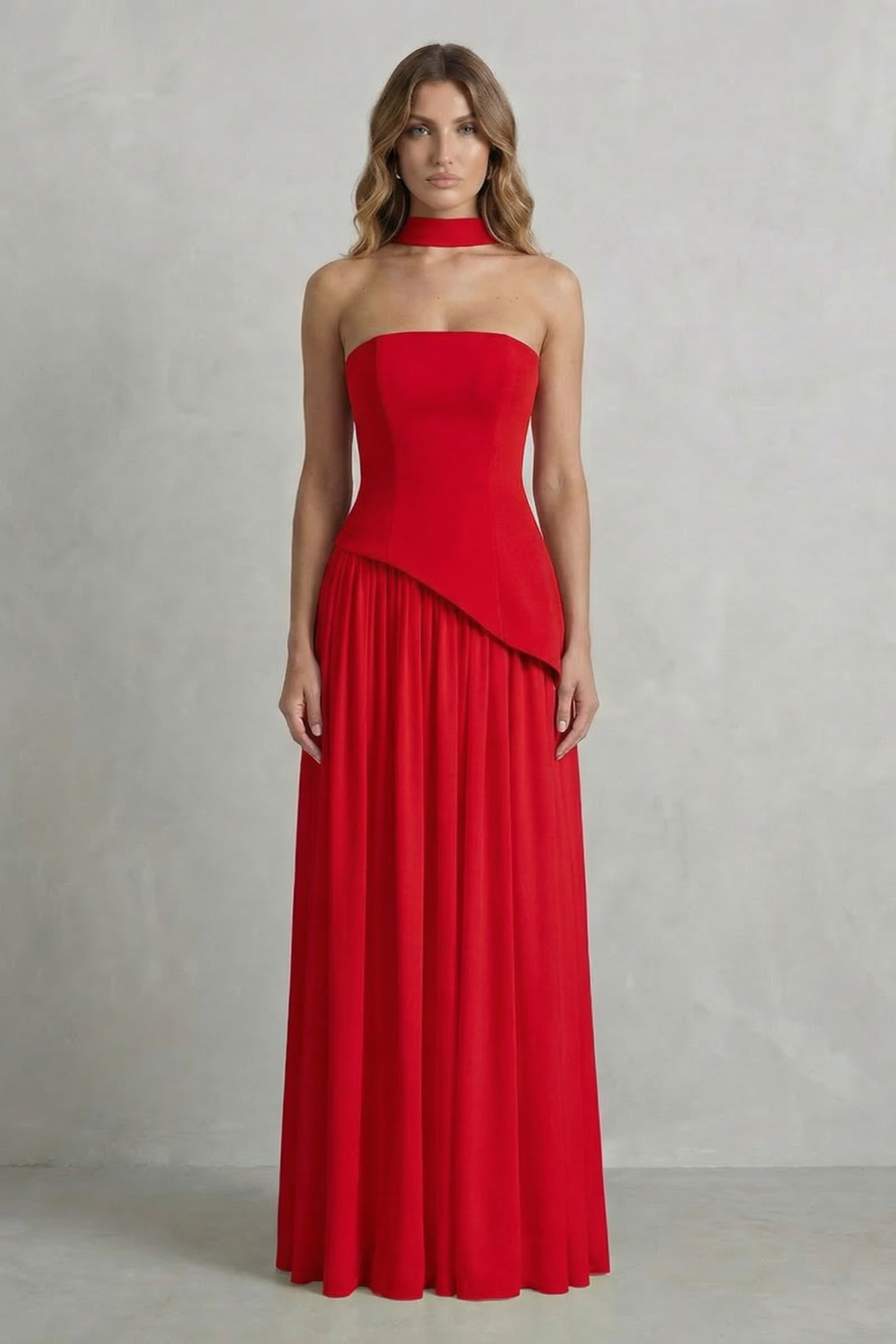 Celestara | Vestido largo palabra de honor con abertura – Drapeado esculpido