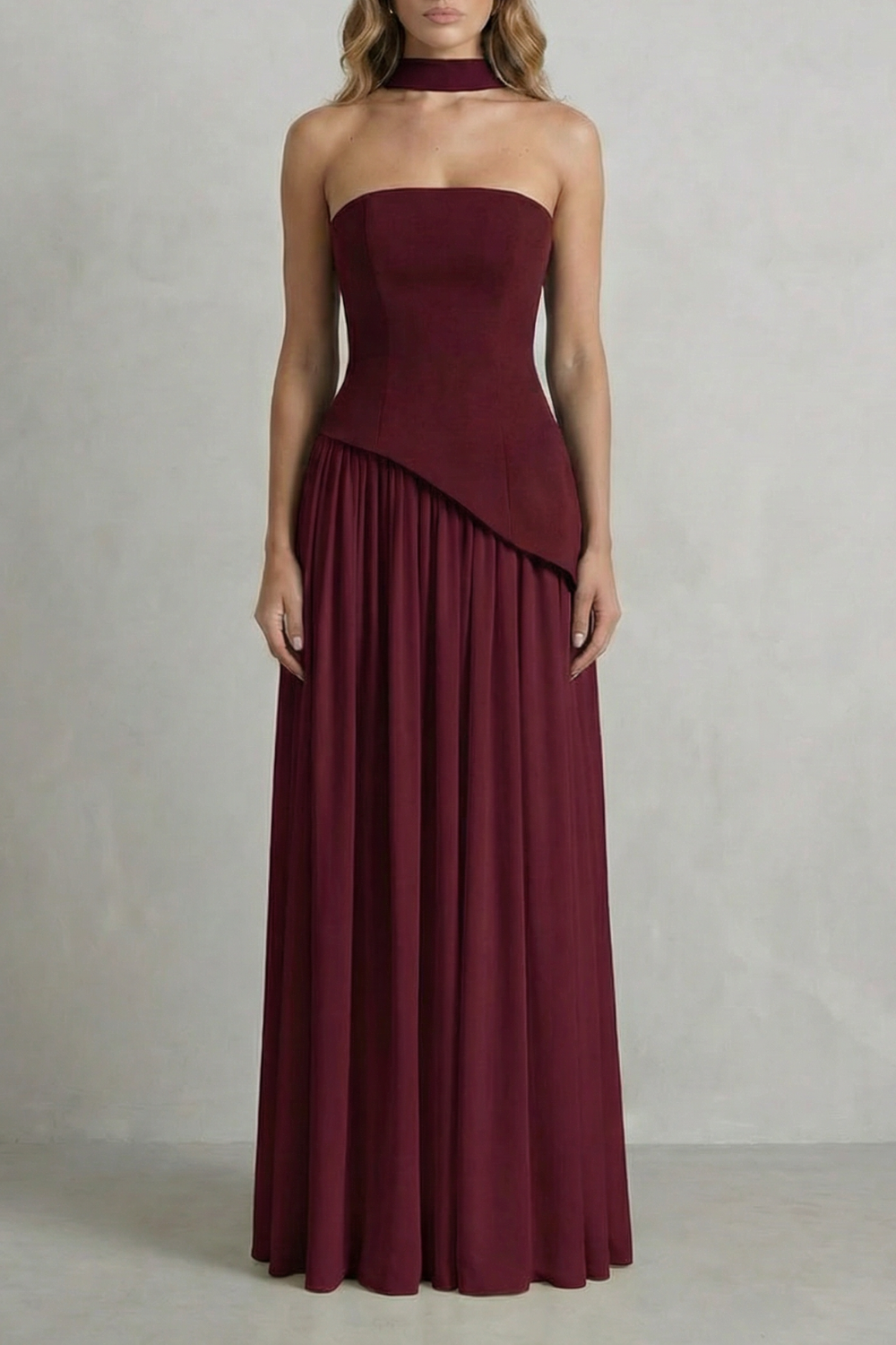 Celestara | Vestido largo palabra de honor con abertura – Drapeado esculpido
