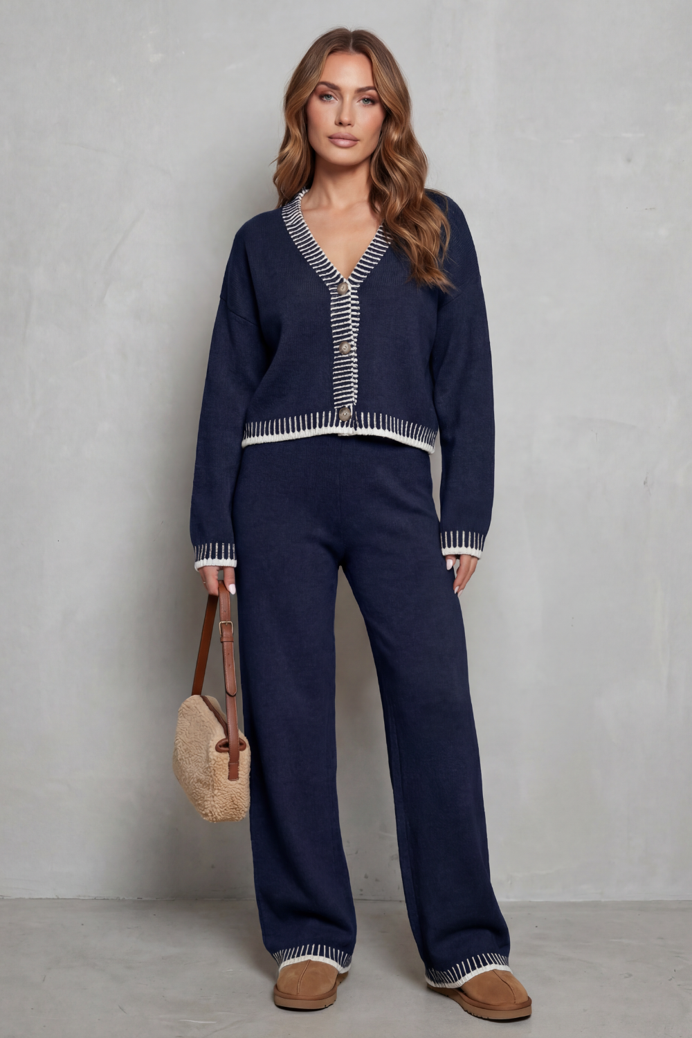 Cerivelle | Ribete en contraste – Conjunto de punto loungewear