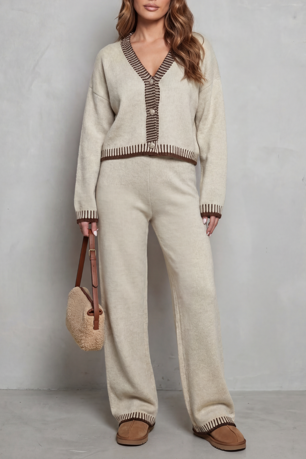 Cerivelle | Ribete en contraste – Conjunto de punto loungewear