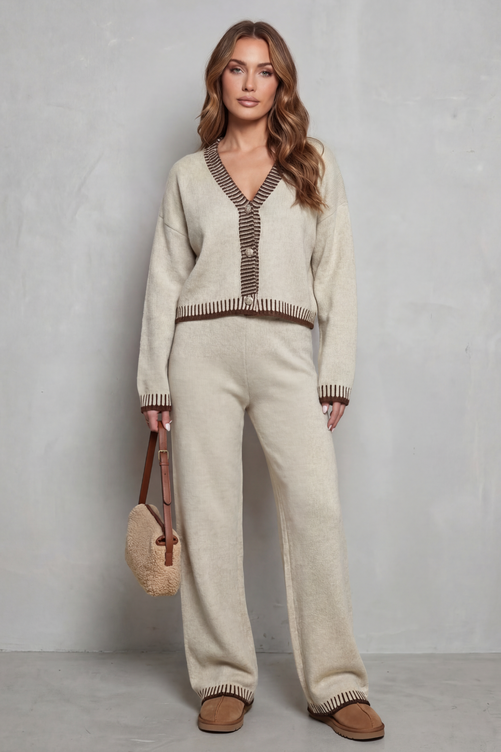 Cerivelle | Ribete en contraste – Conjunto de punto loungewear