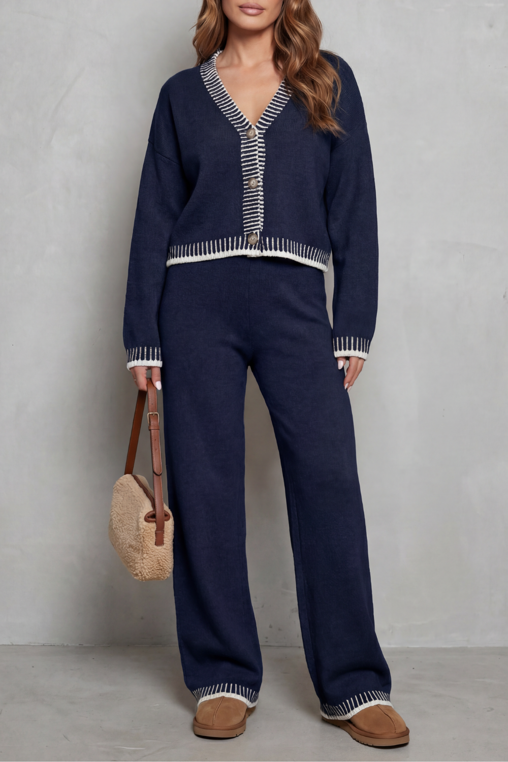 Cerivelle | Ribete en contraste – Conjunto de punto loungewear