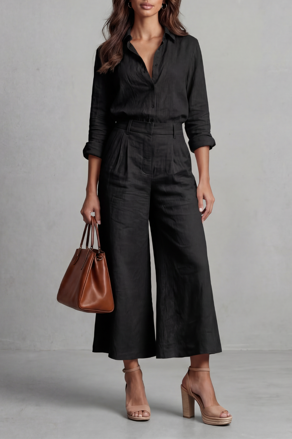 Elavine | Acabado de lino suave – Conjunto coordinado de pierna ancha