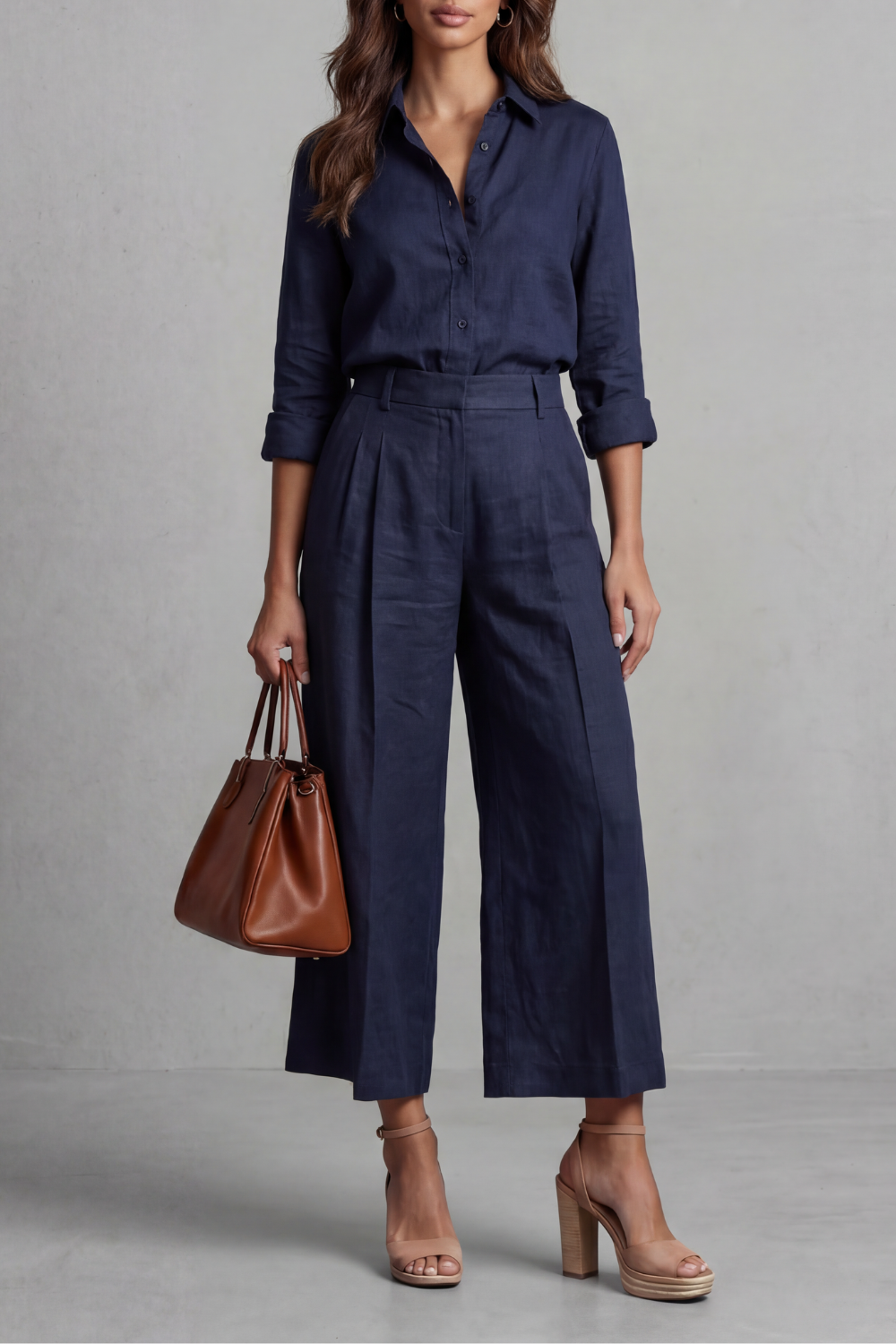 Elavine | Acabado de lino suave – Conjunto coordinado de pierna ancha