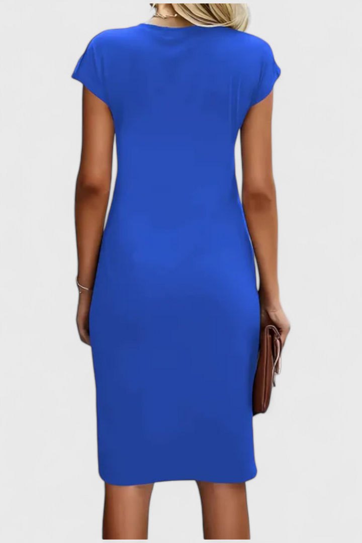 Katrina | Vestido Midi Atemporal con Cuello Redondo y Detalle Drapeado