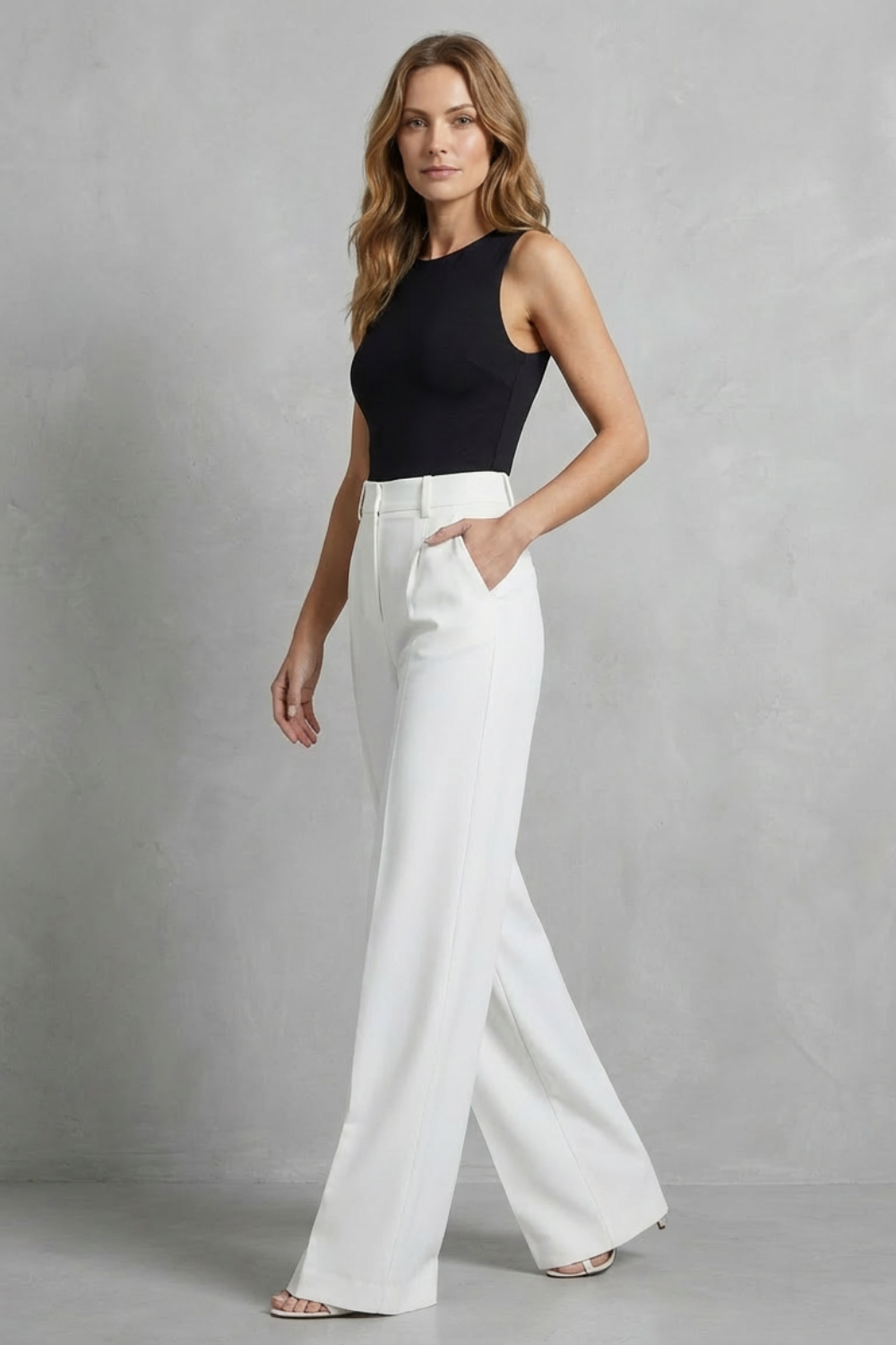 Elozane | Pantalones wide leg tiro alto – Pinzas entalladas