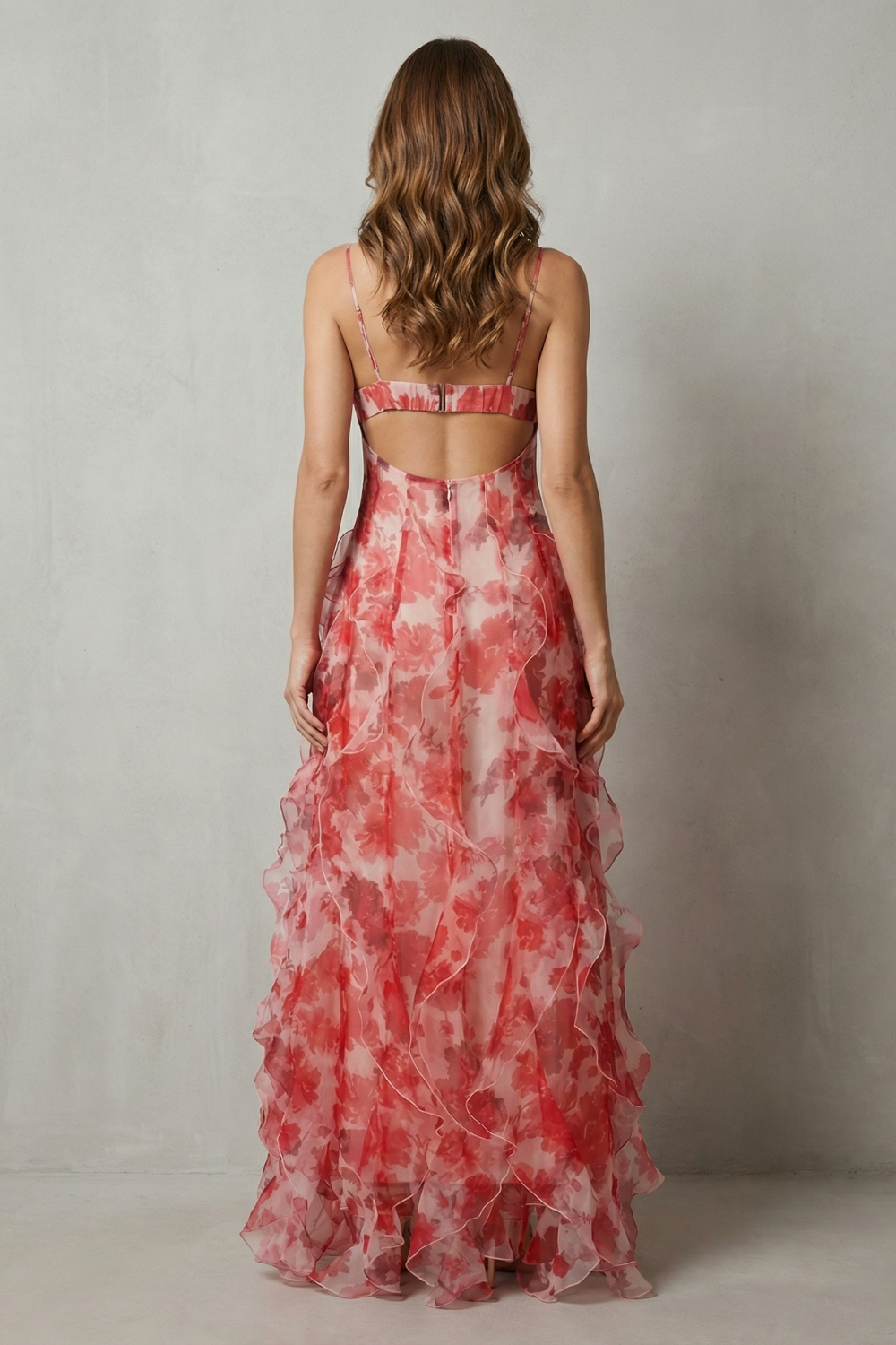 Fiorella | Vestido largo de gasa con volantes – Romance en acuarela