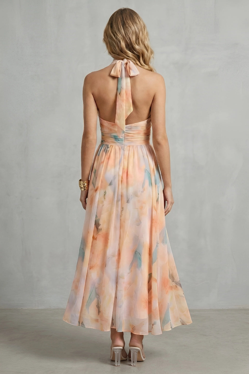 Esther | Elegancia halter – Vestido con estampado acuarela