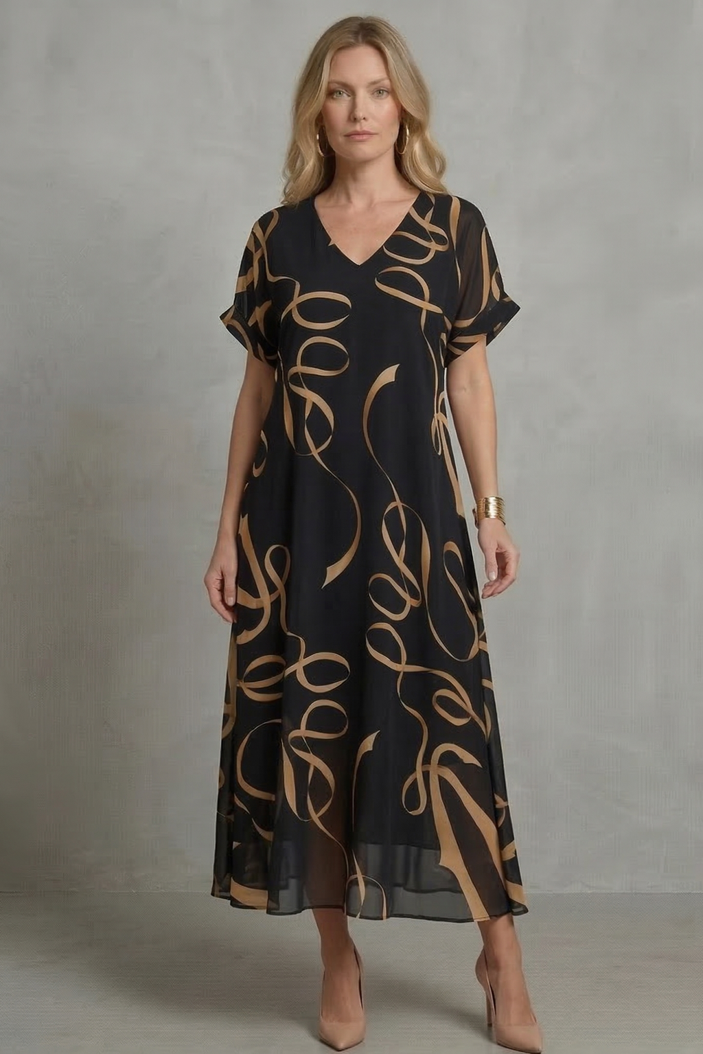 Pauline | Vestido midi de punto suave – Corte relajado con escote en V