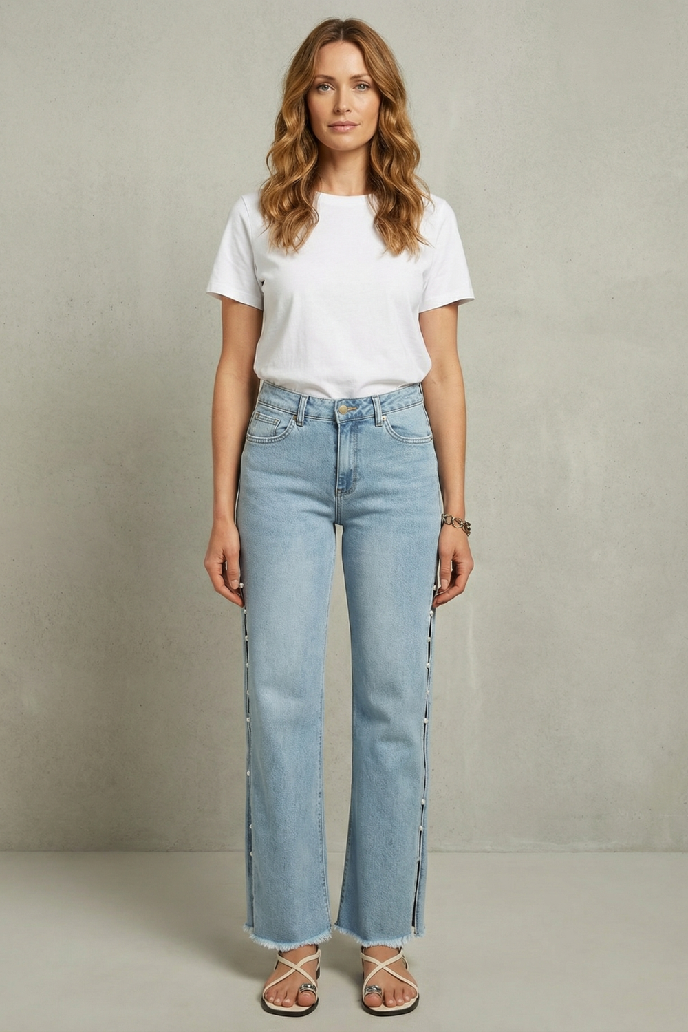 Giuliana – Pearl embellished – Wide leg jeans