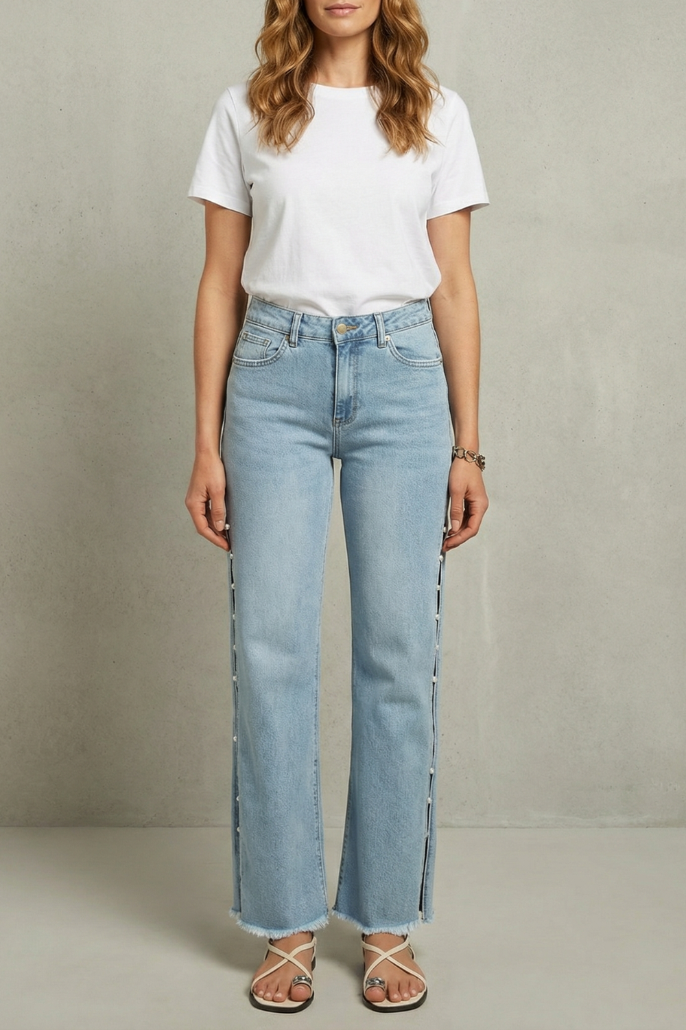 Giuliana – Pearl embellished – Wide leg jeans