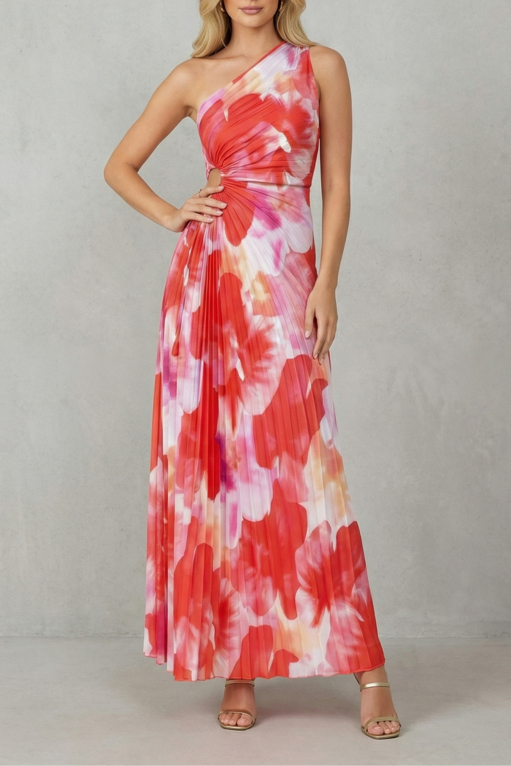 Juniper | Vestido largo estampado de un hombro – Floración audaz