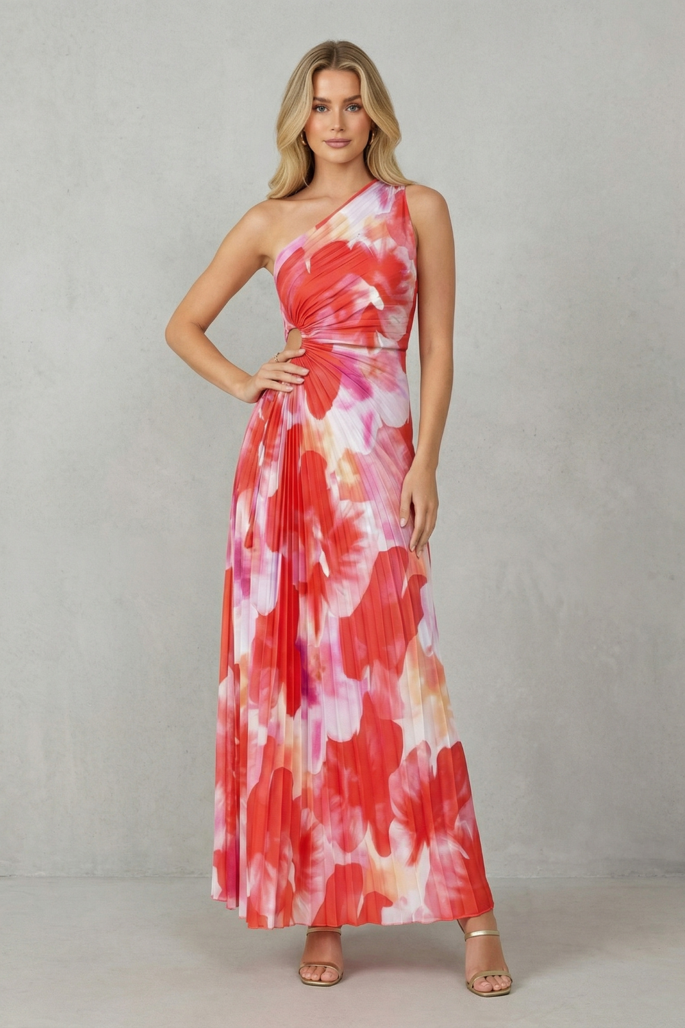 Juniper | Vestido largo estampado de un hombro – Floración audaz
