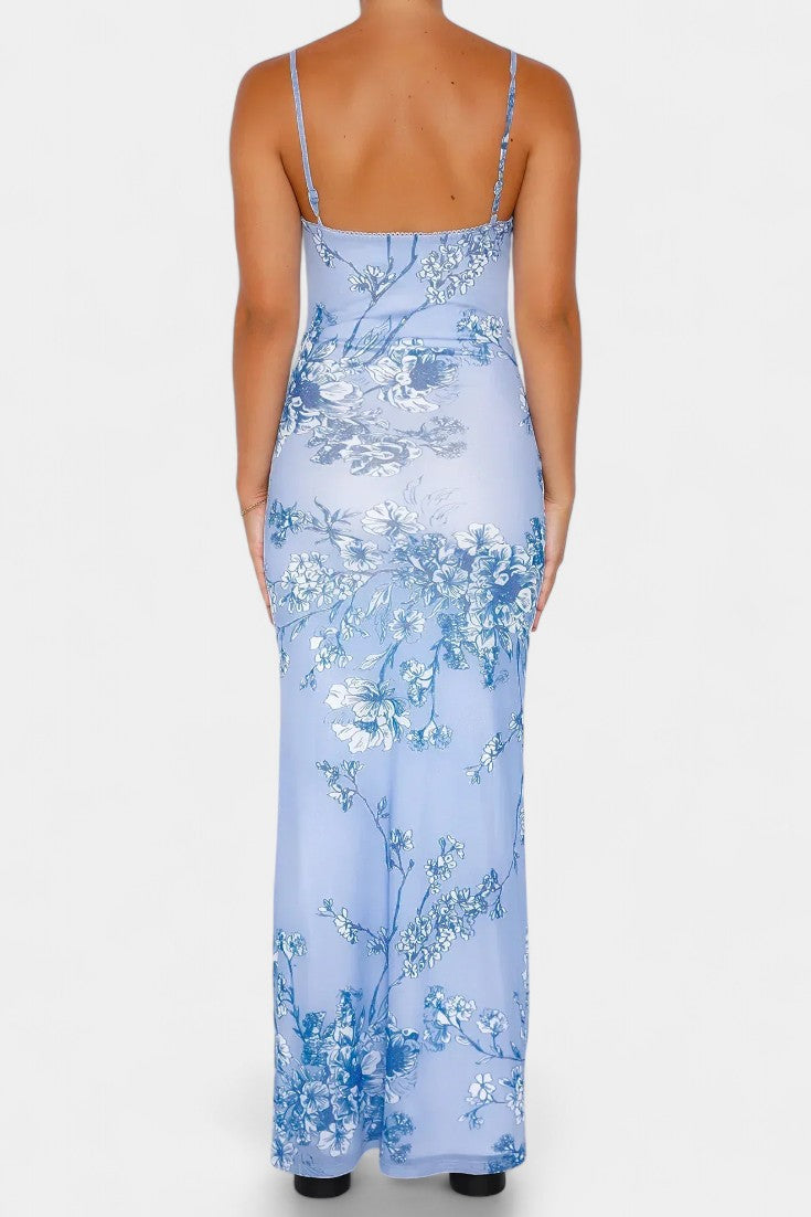 Iris | Vestido de Encaje Floral Azul