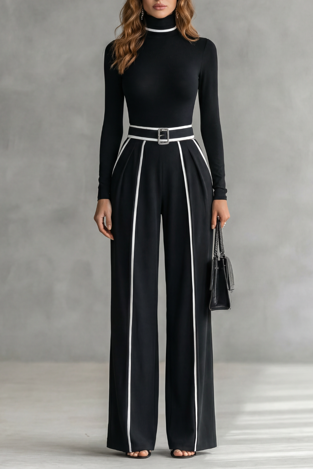 Lunaira | Detalle de ribete en contraste – Mono de cuello alto