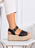 Marsillia - Sandalias Platform Negras con Cuerda Trenzada