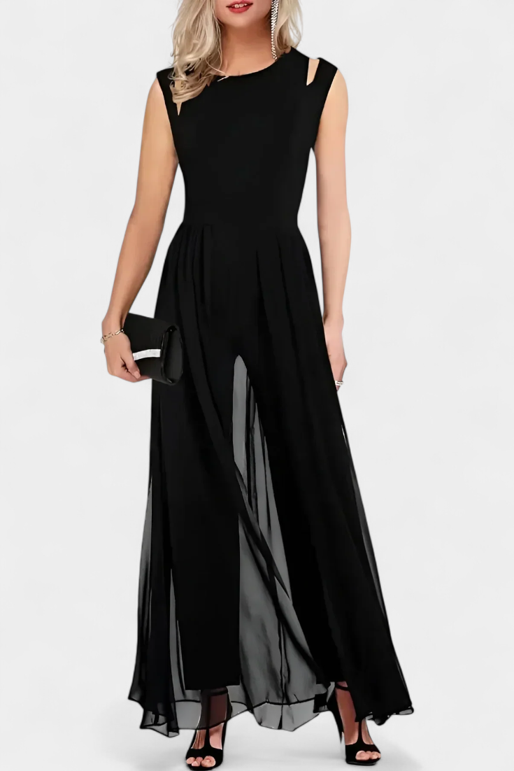 Nadia | Mono Elegante sin Mangas con Transparencia Frontal