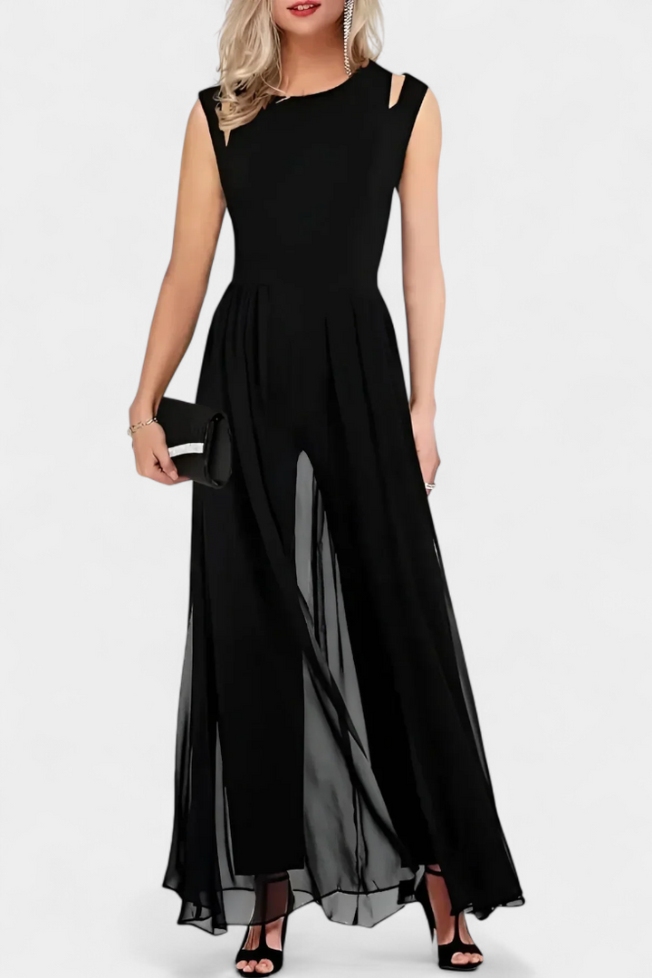Nadia | Mono Elegante sin Mangas con Transparencia Frontal