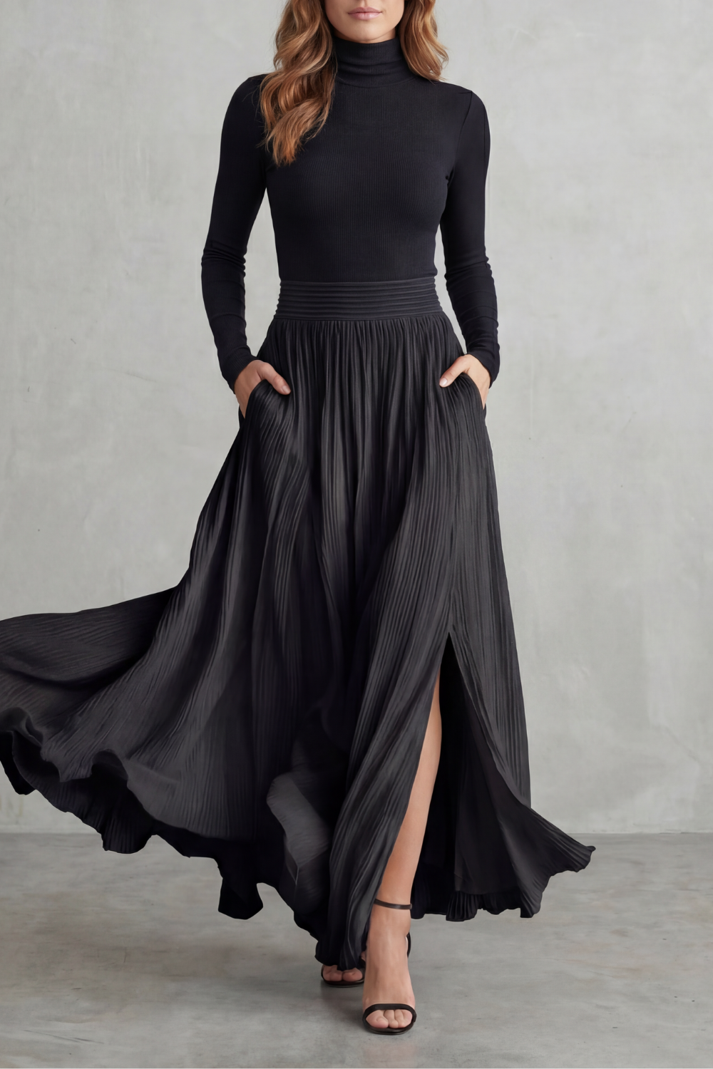 Neravelle | Silueta fluida plisada – Conjunto de dos piezas con cuello alto