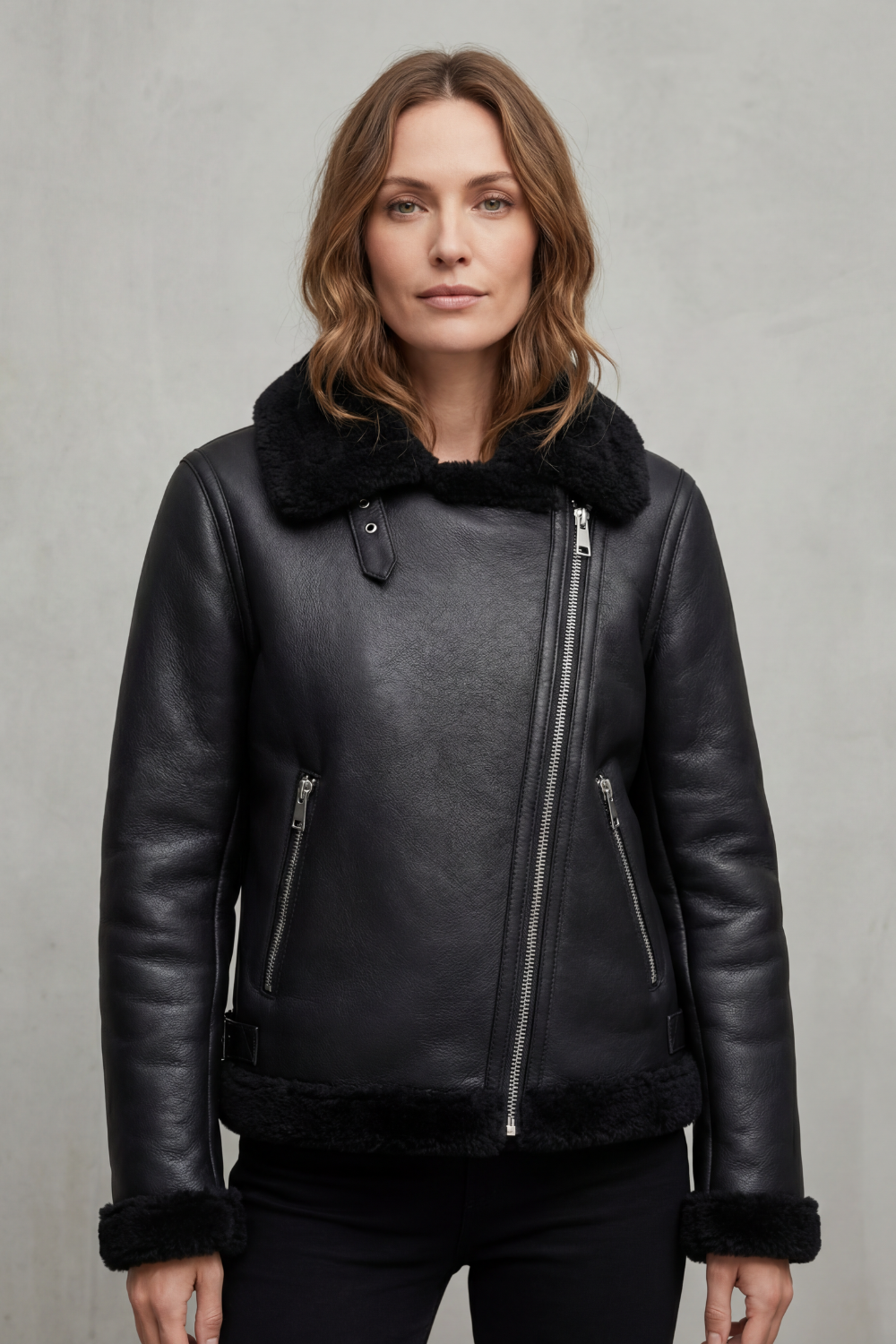 Noirellé | Cremallera asimétrica – Chaqueta biker con borreguillo